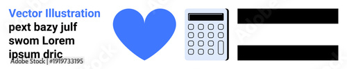 Education, math concepts, learning, calculation, problem-solving, STEM visuals. Blue heart, calculator equals symbol. Education and math concepts visual