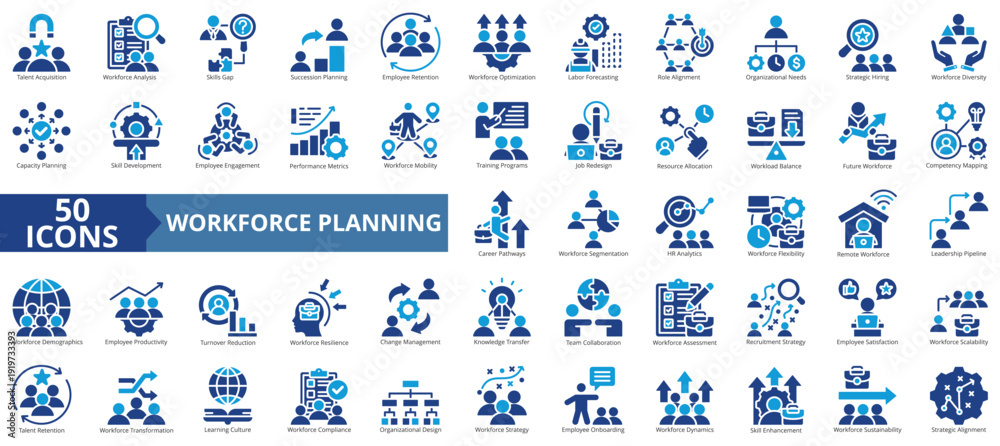 Fotografie workforce planning icon set flat style illustration