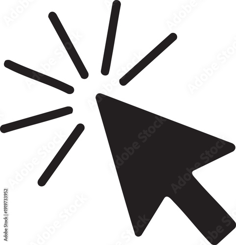 Black computer mouse cursor with radiating lines click pointer