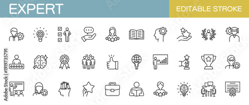 専門家・プロフェッショナル・ビジネスに関するラインアイコンセット（線幅変更可能）