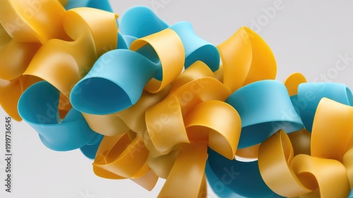 Colorful swirling ribbons in blue and yellow tones, creating a vibrant abstract background design for artistic and creative projects