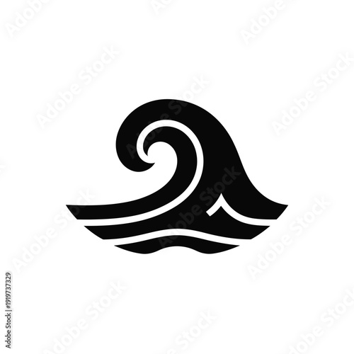 Stylized black and white illustration of a wave and ocean surface