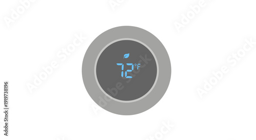 Modern thermostat displaying 72 degrees with sleek gray circular design viewed straight