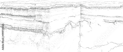 Detailed geological cross section showing layered rock strata and fault lines geology