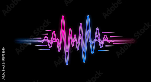 Abstract illustration of a neon waveform with blue and pink gradient on a black background