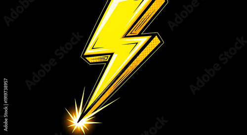 A vibrant yellow lightning bolt with black outline against a stark black background illustration style