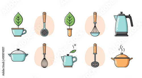 Kitchen utensils and plants vector illustration