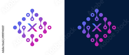 Abstract Letter X Technology Logo with Connected Dots design representing digital technology, data flow, innovation, and network connectivity
