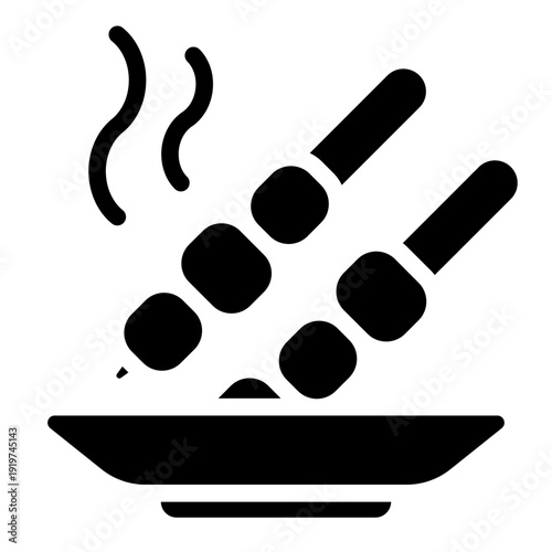 satay glyph icon. grilled meat skewer. halal food. islam feast