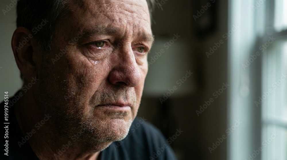 Fototapeta premium Man experiencing sadness and emotional reflection