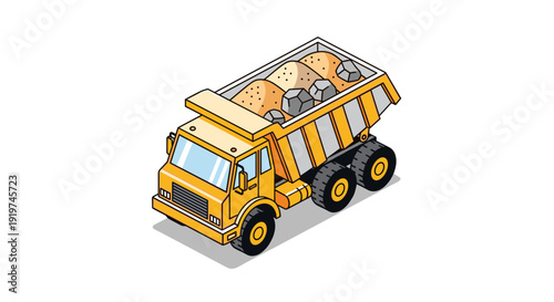 Yellow Dump Truck with Open Container.