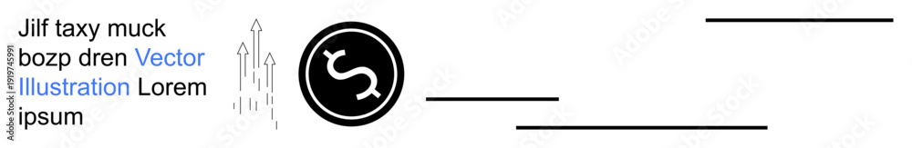 Obraz premium Finance growth, investment strategies, business development, economics, financial success, wealth management. Black dollar sign within a circle, ascending arrow. Finance growth and investment