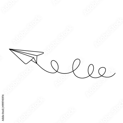 Simple line drawing of a paper airplane with a swirling trail