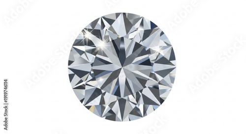 Luxury round brilliant cut diamond gemstone with sparkling facets and reflections on a clean white background symbolizing elegance and sophistication