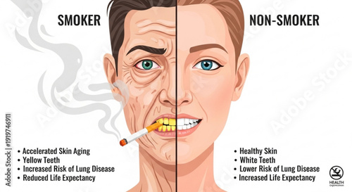 Smoker vs non smoker healthy lifestyle choices comparison illustration
