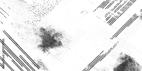 Abstract black and white textured background with diagonal lines and dot patterns