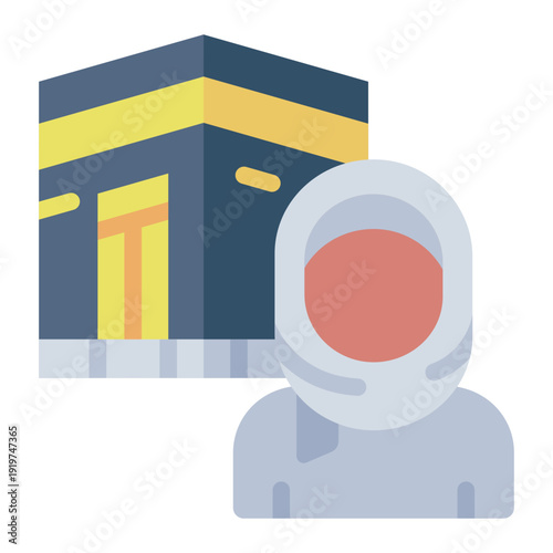 hajjah flat icon. female pilgrim. hajj devotion. islam journey
