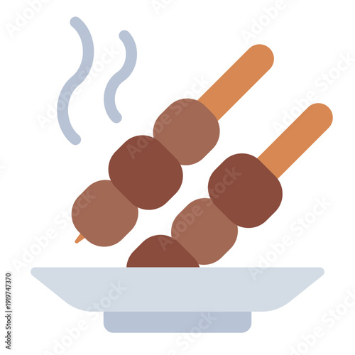 satay flat icon. grilled meat skewer. halal food. islam feast