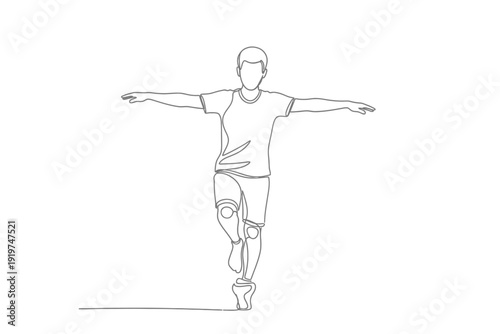 Single Line Drawing of Athlete Performing Balance Exercise on One Leg with Arms Extended