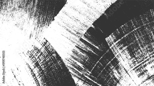 Abstract black and white textured background with rough brush strokes and grainy effect