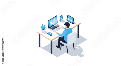 Man Working on Computer at Desk 1.