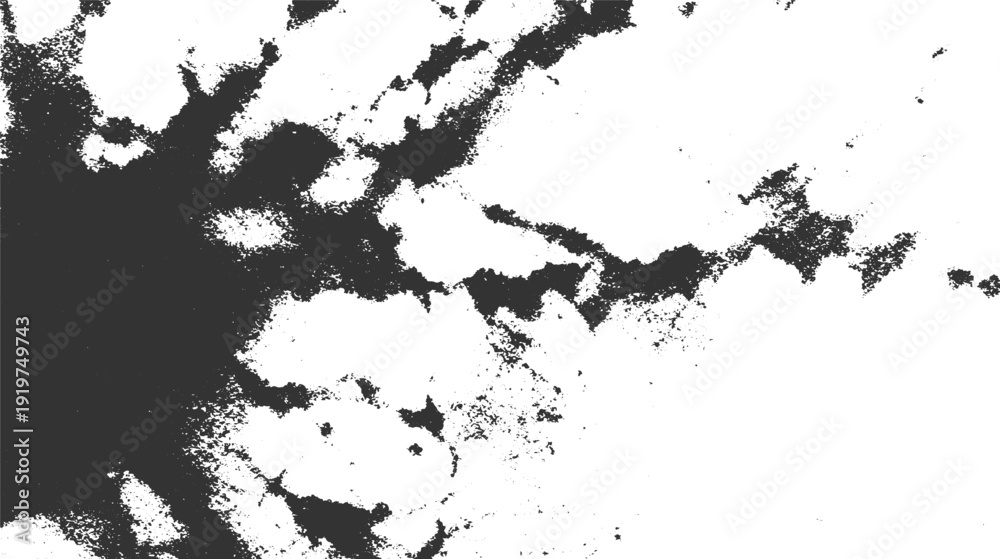 Naklejka premium Dark gray textured grunge overlay with scattered speckles on white background