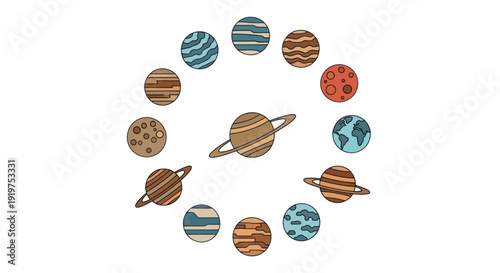 Solar system planets in circular arrangement