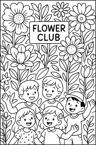 Flower Club hand drawn vector illustration doodle art line art coloring page for kids