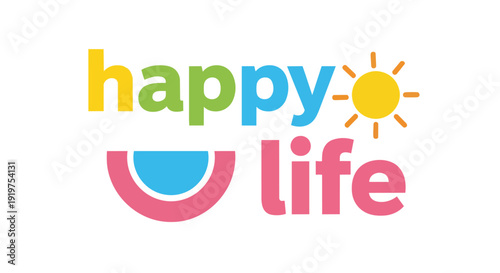 A vibrant and cheerful graphic representation promoting joyful living and positive well-being, featuring bright, inviting colors and symbolic