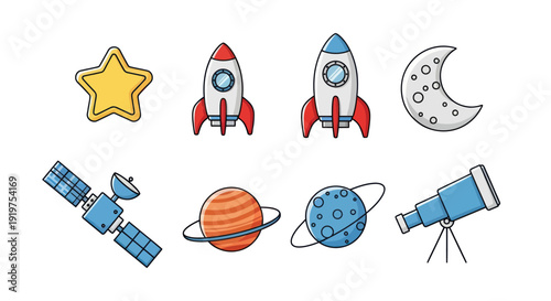 Space elements illustration on white background