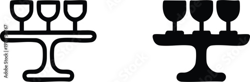 Three-Tiered Glass Rack Icons, Barware Display Silhouette.