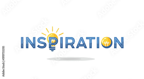 An illustrative text graphic depicting the word 'Inspiration' where glowing lightbulbs artfully replace key letters representing innovative thinking