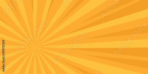Pop art comic yellow background. Summer backdrop. Sunbeam Pattern yellow colored. Vintage vector halftone illustration. EPS 10