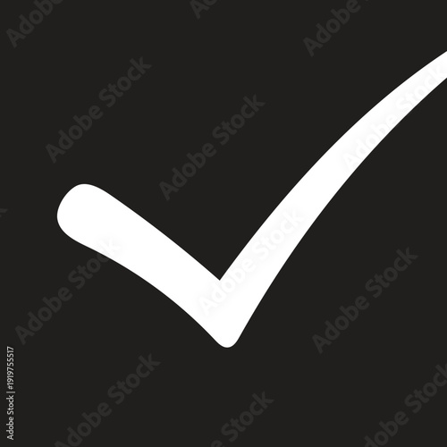 A large white check mark on a black background symbolizing confirmation and approval