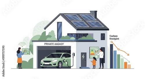 EU Climate Adaptation at Home Concept with Energy Efficiency Rating and Clean Transportation System