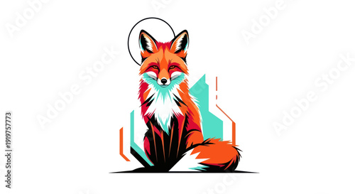 Cuadro en lienzo Stylized red fox illustration on white background digital graphic design
