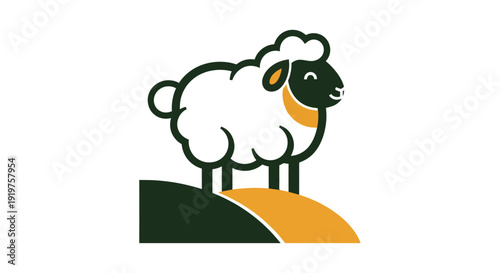 Stylized sheep illustration on a hilltop for agricultural and branding use
