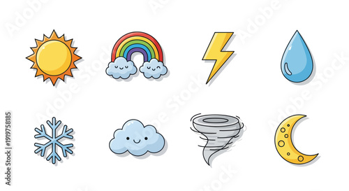 Weather icons sun rainbow clouds and more