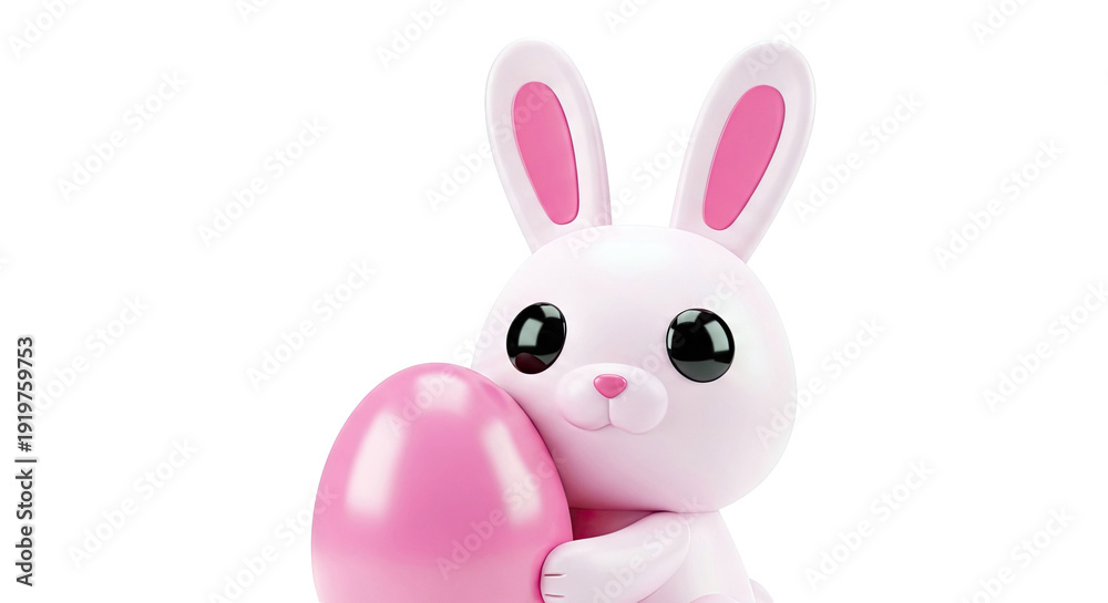 Obraz premium Pink Cartoon Bunny Holding a Pink Egg