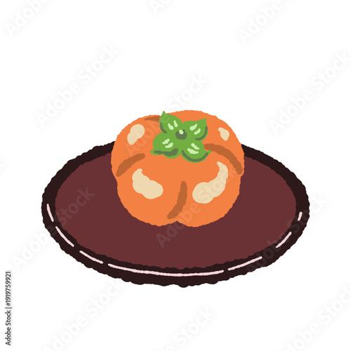 Persimmon Nerikiri Wagashi on Plate Illustration