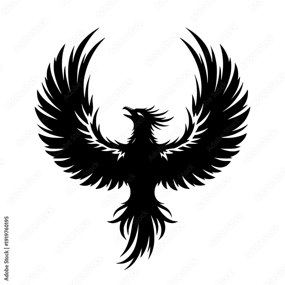 Fototapeta premium phoenix rising black silhouette vector on white background
