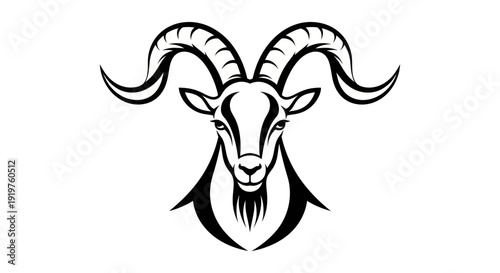 Stylized goat head illustration black and white design for various projects