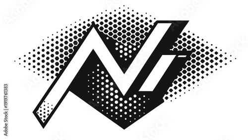 Geometric Chevron Arrowhead Monogram Logo with Dotted Texture and Zigzag Patterns