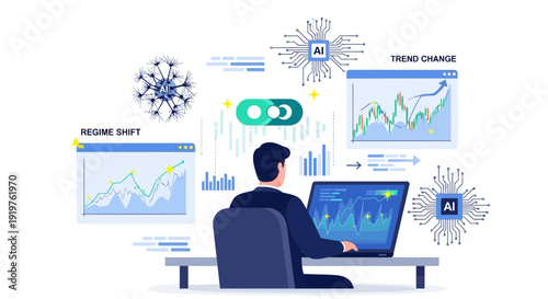 Analyst examining data trends and charts with artificial intelligence concepts