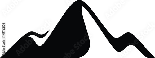 Abstract black mountain silhouette shape icon with smooth curves, minimalist landscape symbol for nature concepts, outdoor adventure branding, logo design, infographic elements, and modern creative 