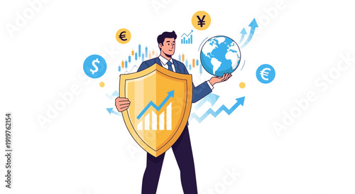 Business people analyzing global map illustrating various data and concepts