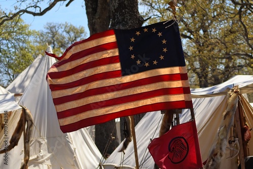 Bild auf Leinwand Betsy Ross American Flag at an encampment