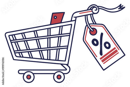 Shopping Cart with Discount Tag for Online Sale Promotion.