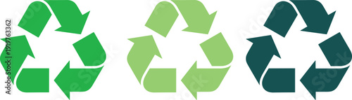Recycling symbols in different green shades representing sustainability, eco friendly recycling, environmental protection, waste reduction, circular economy concepts, and renewable ecology icons 