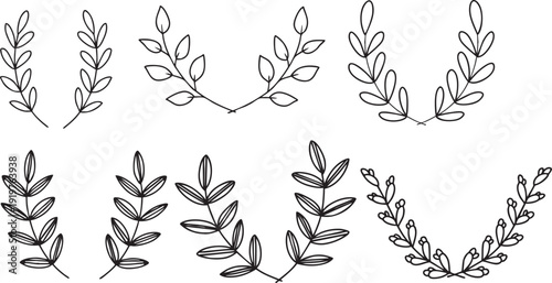 Minimalist Hand Drawn Laurel Wreath and Botanical Branch Collection